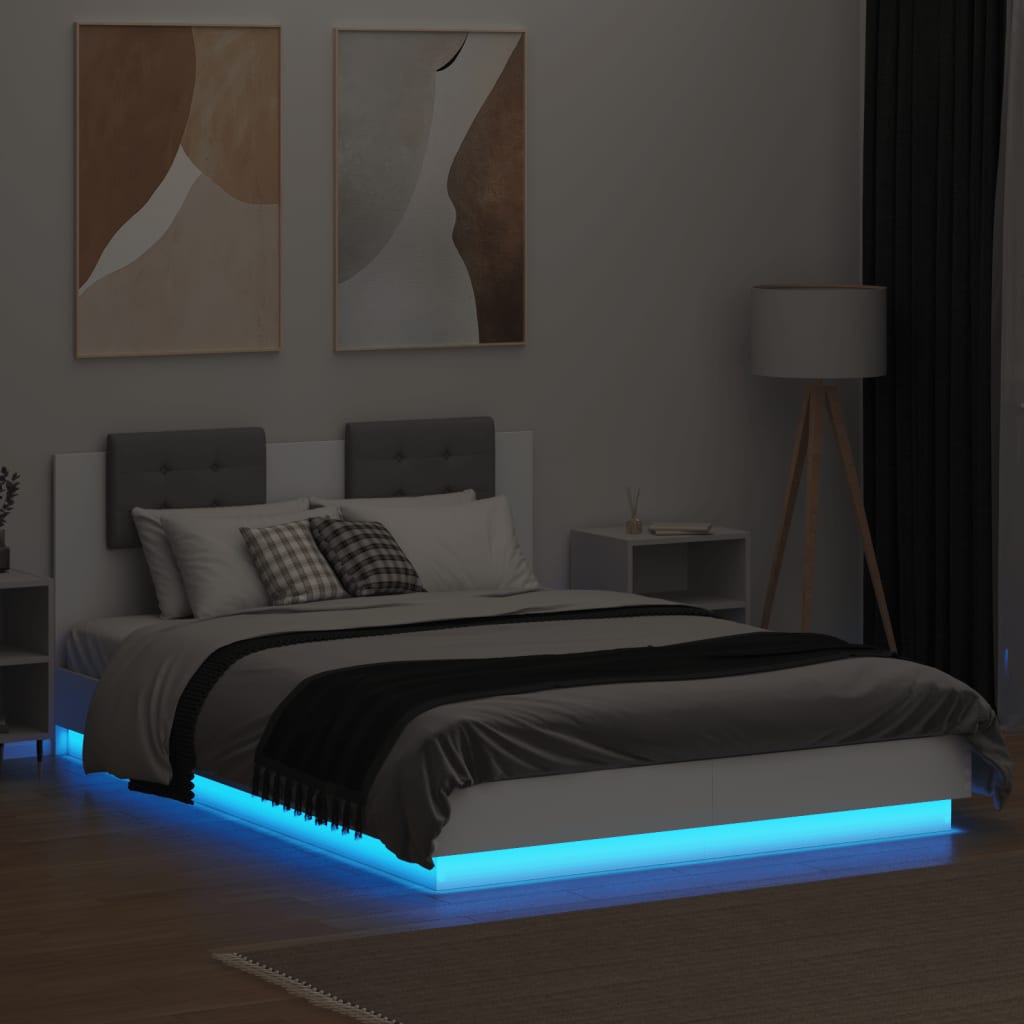 vidaXL Estructura de cama con cabecero y luces LED blanco 150x200 cm