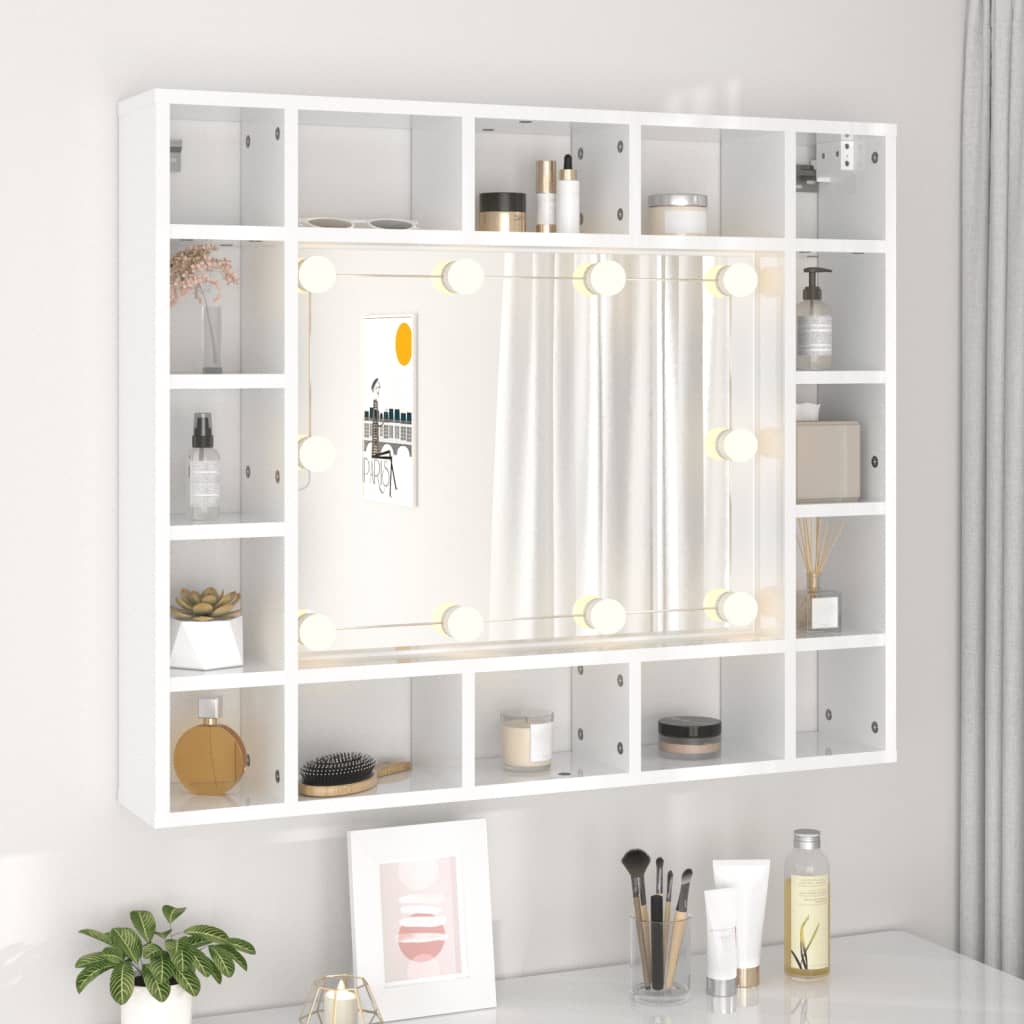 vidaXL Mueble con espejo y LED blanco brillante 91x15x76,5 cm