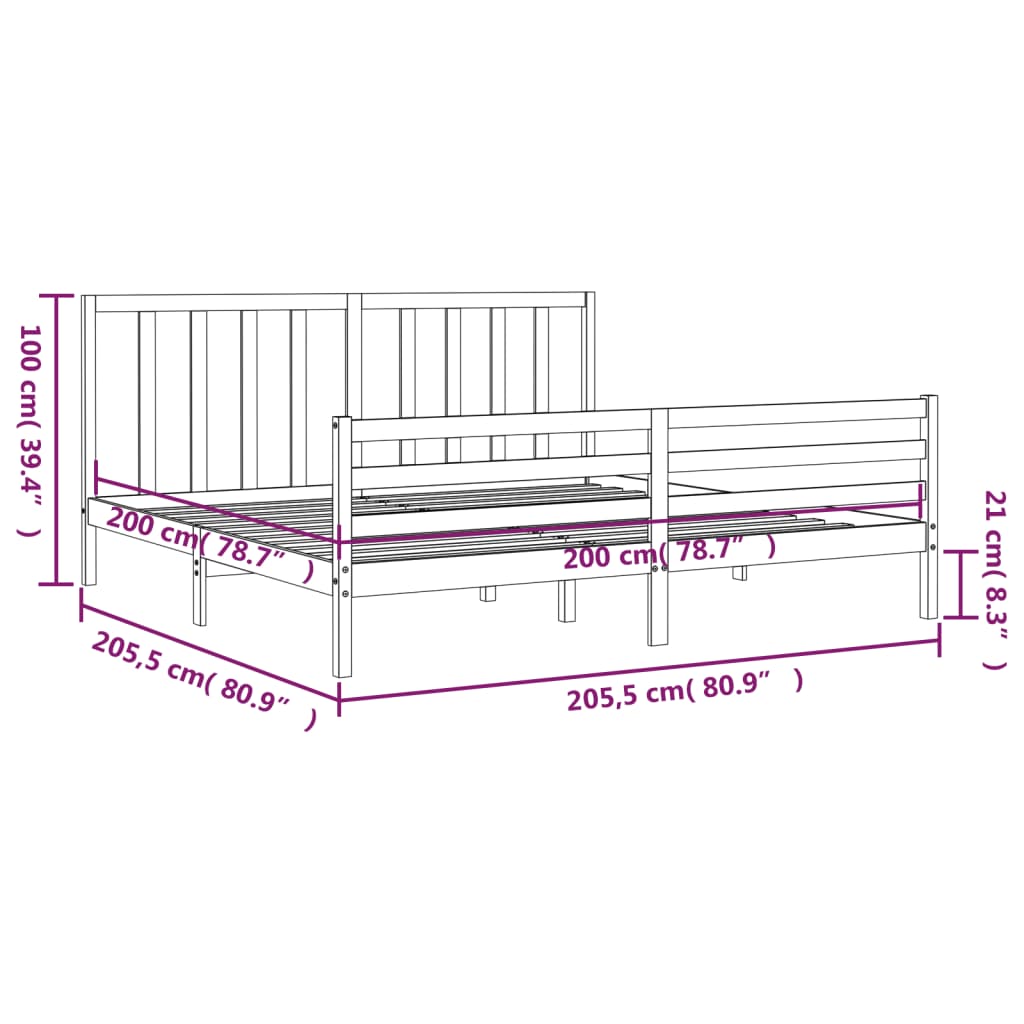 vidaXL Estructura de cama con cabecero madera maciza gris 200x200 cm