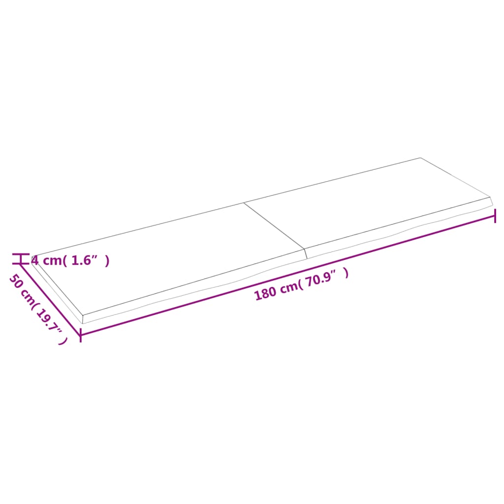 vidaXL Encimera de baño madera maciza sin tratar 180x50x(2-4) cm