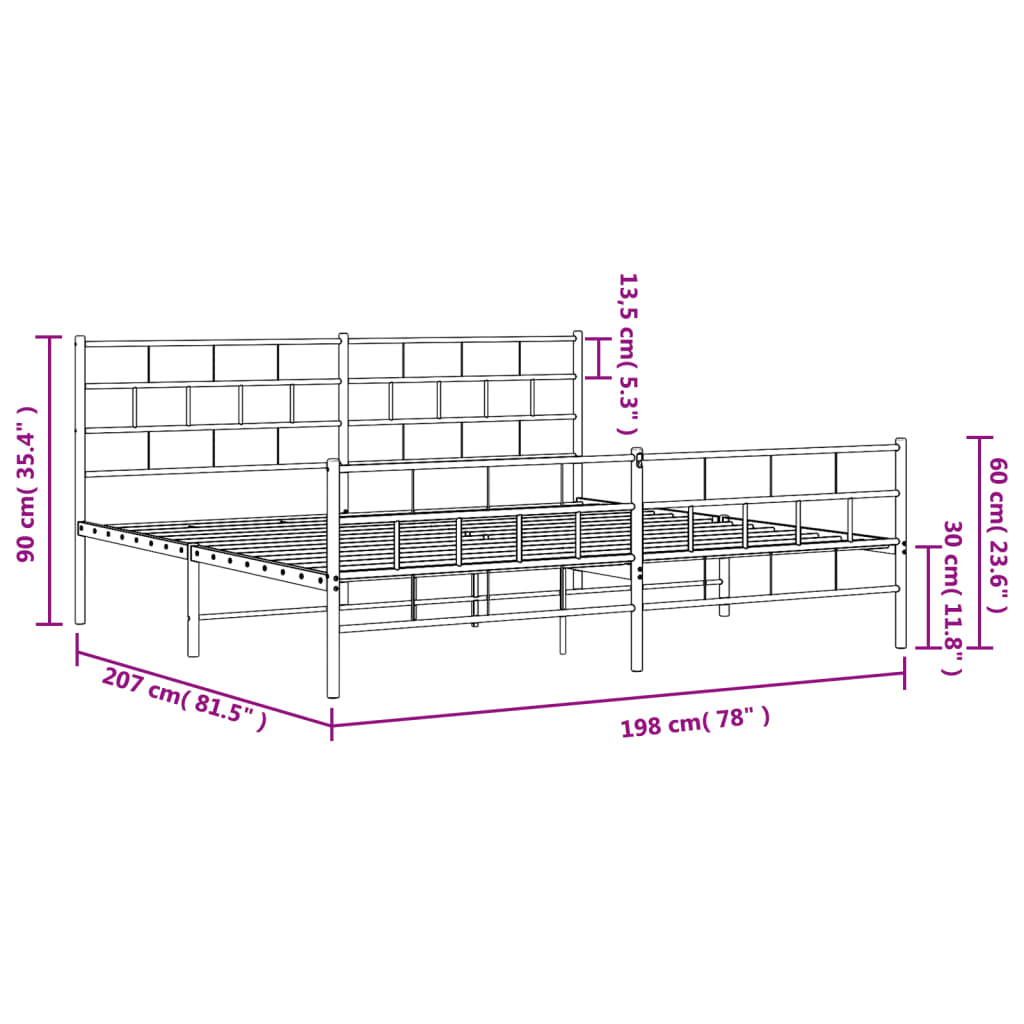 vidaXL Estructura cama sin colchón con estribo metal blanco 193x203 cm