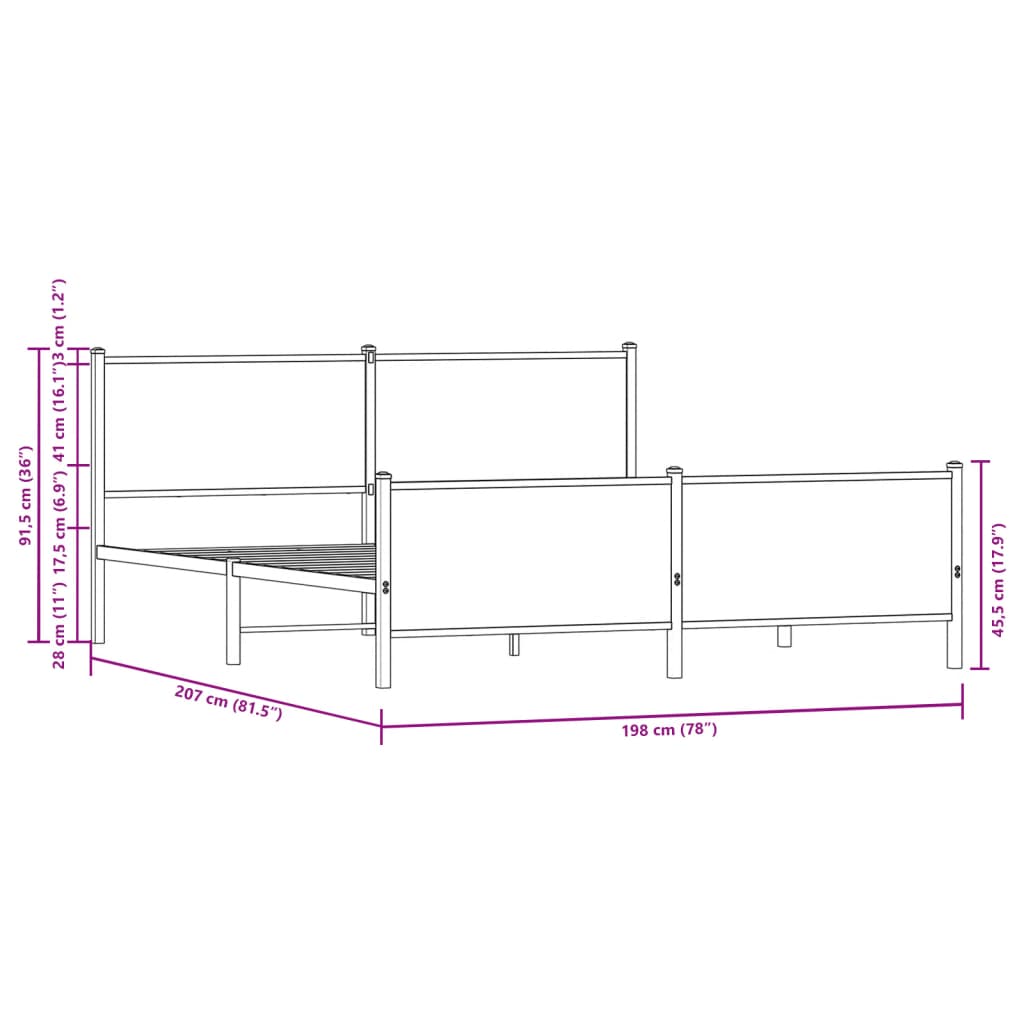 vidaXL Estructura de cama sin colchón metal roble Sonoma 193x203 cm