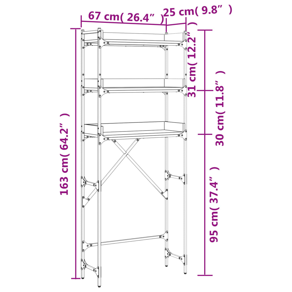 vidaXL Estantería lavadora madera ingeniería roble marrón 67x25x163 cm