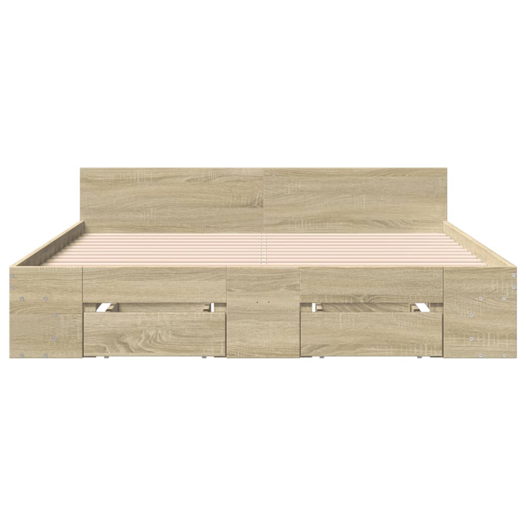 vidaXL Cama con cajones madera ingeniería roble Sonoma 140x190 cm