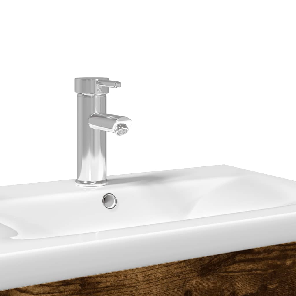 vidaXL Mueble de baño con lavabo integrado roble ahumado