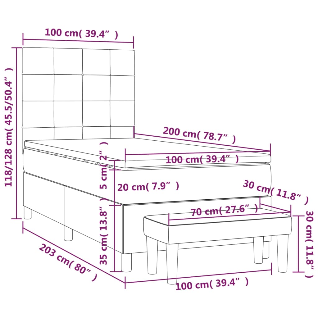 vidaXL Cama box spring con colchón tela gris claro 100x200 cm