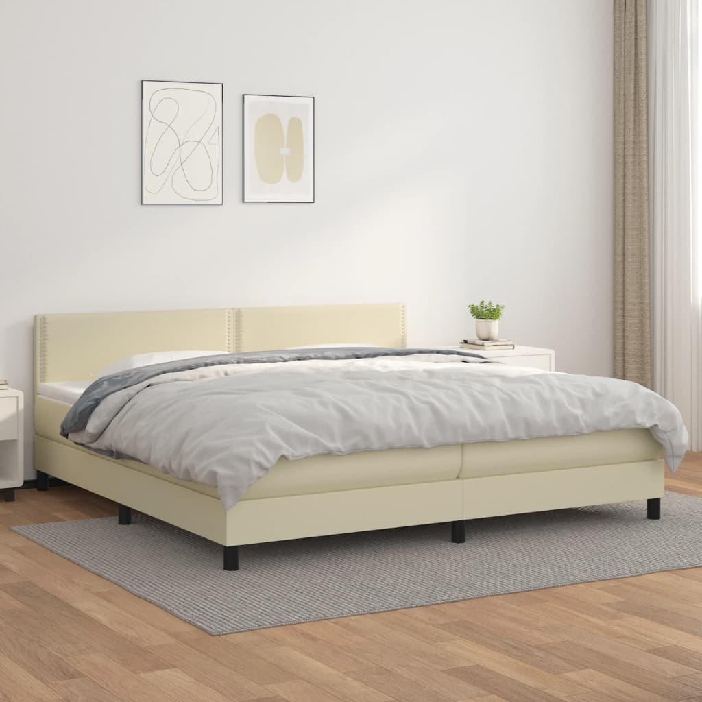 vidaXL Cama box spring con colchón cuero sintético crema 200x200 cm