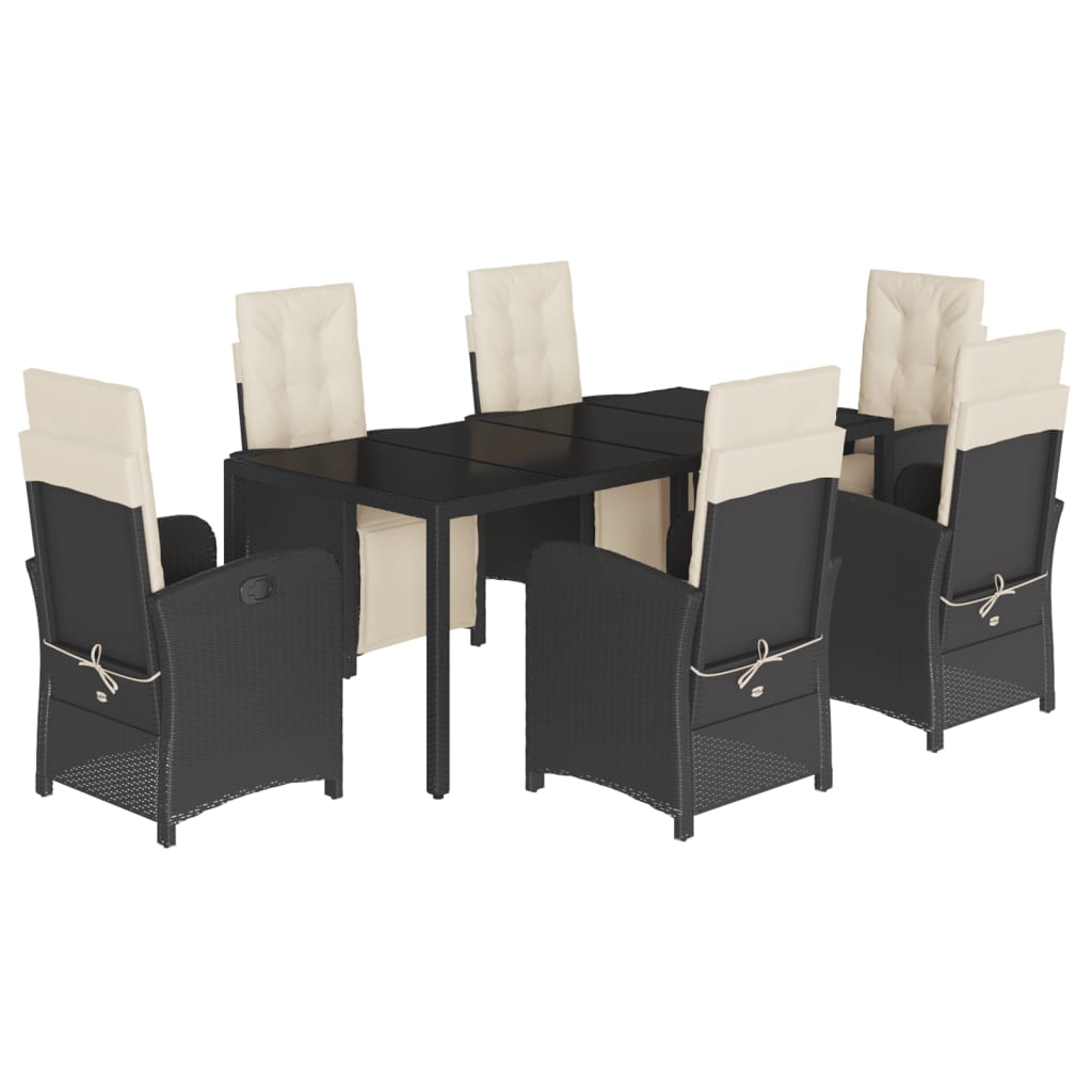 vidaXL Set de comedor de jardín 7 pzas y cojines ratán sintético negro