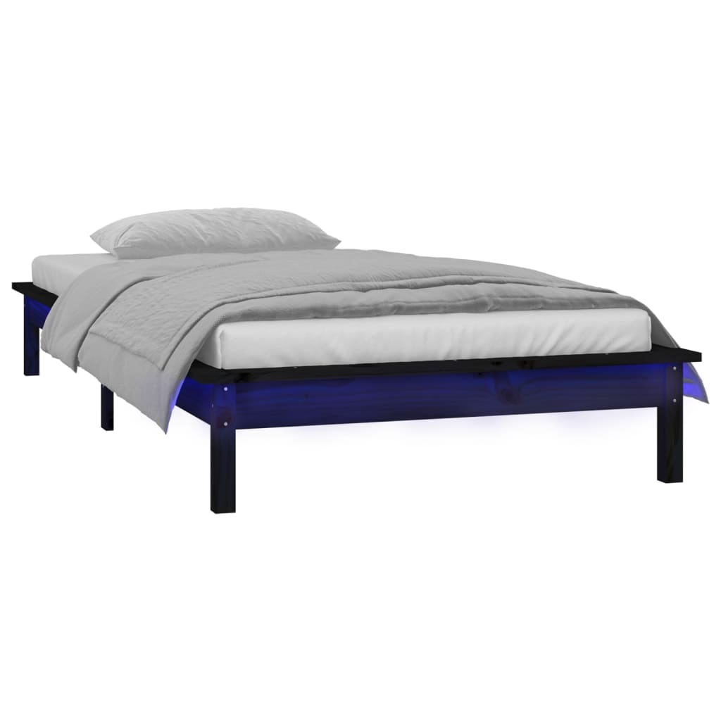 vidaXL Estructura de cama con LED madera maciza negra 90x190 cm