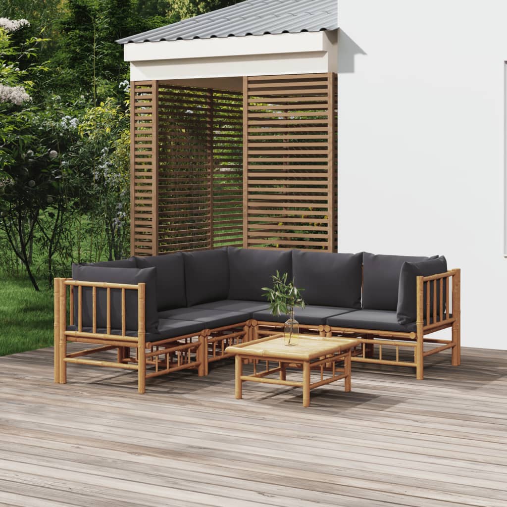 vidaXL Set de muebles de jardín 6 piezas bambú con cojines gris oscuro