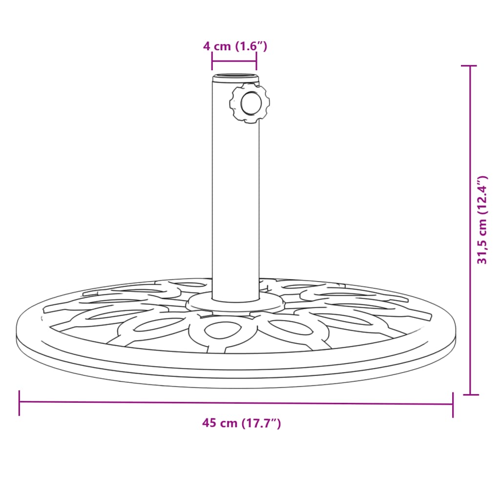 vidaXL Base de sombrilla semicircular para palos de Ø38/48 mm 12 kg