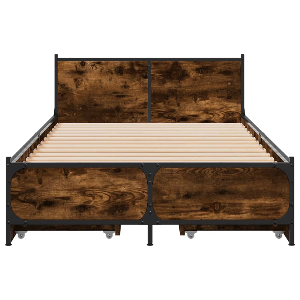 vidaXL Cama con cajones madera de ingeniería roble ahumado 100x200 cm