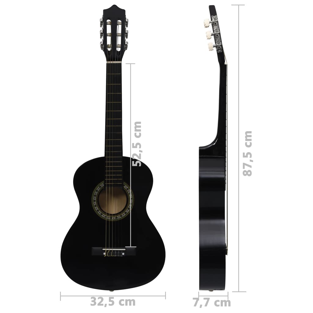 vidaXL Guitarra clásica para niños y principiantes negro 1/2 34"