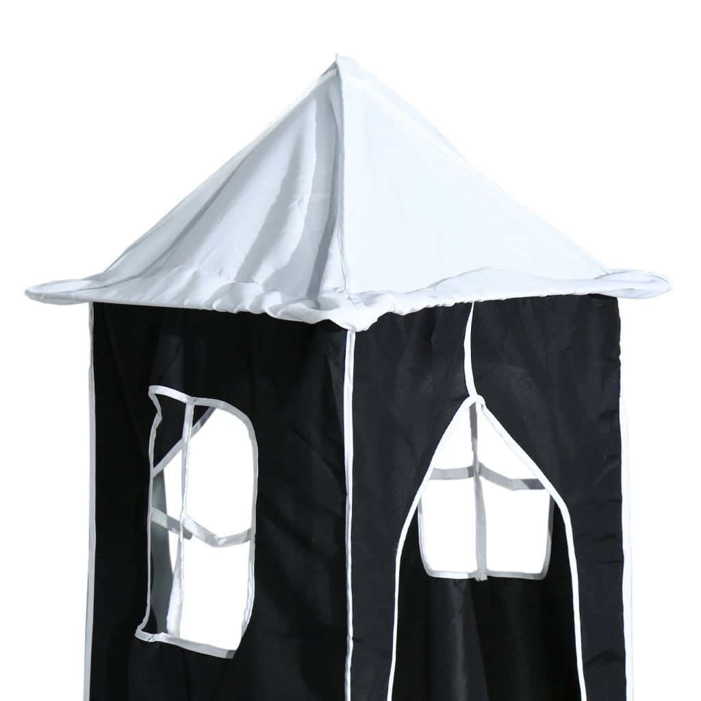 vidaXL Cama alta niños con torre madera pino blanco negro 90x200 cm