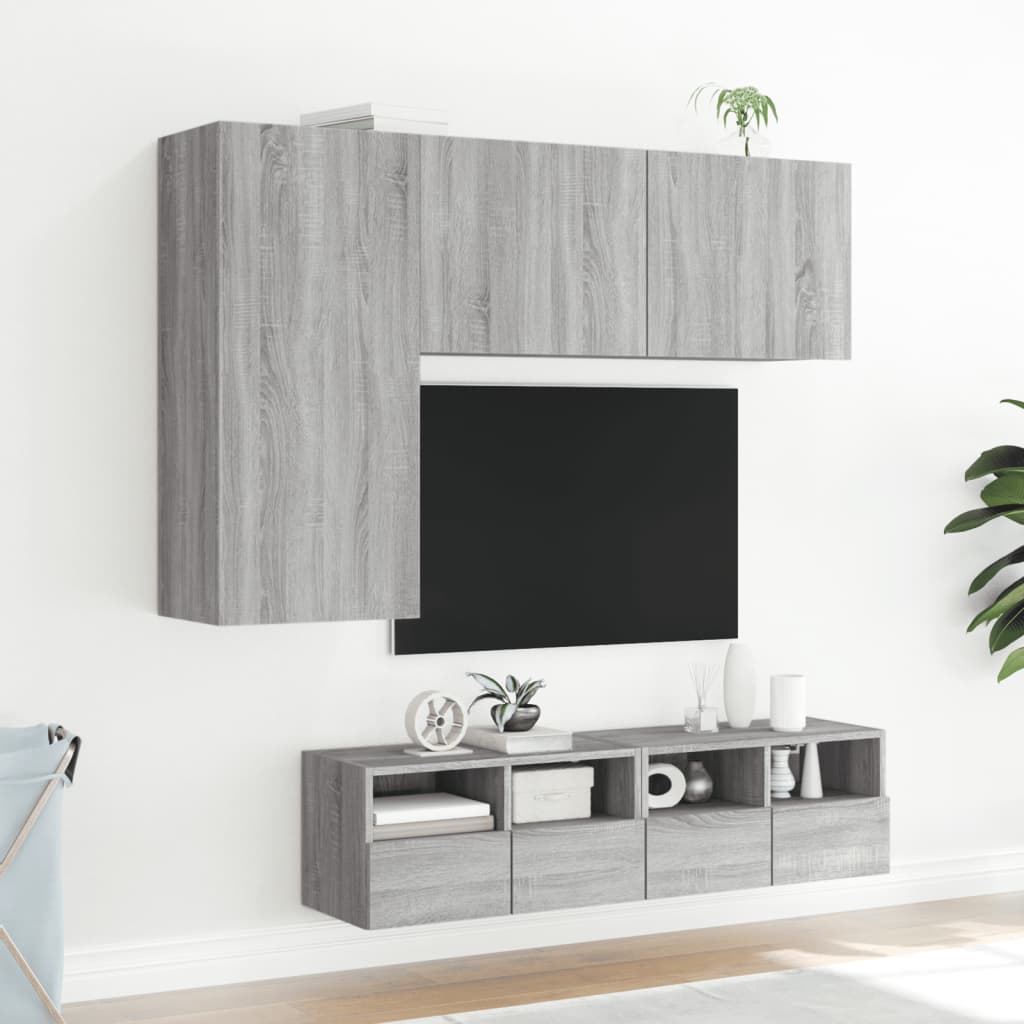 vidaXL Muebles de TV de pared 4 pzas madera de ingeniería gris Sonoma