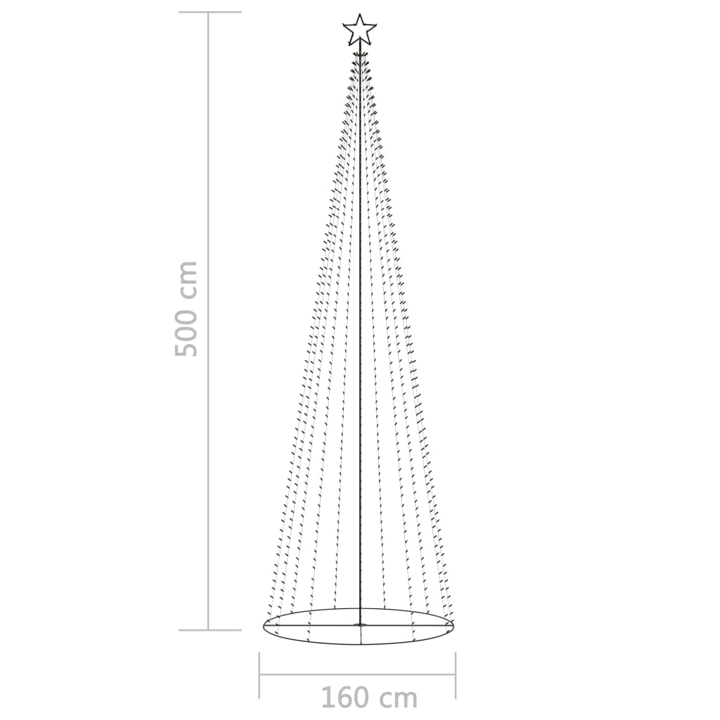 vidaXL Árbol de Navidad cónico 752 LEDs de colores 160x500 cm