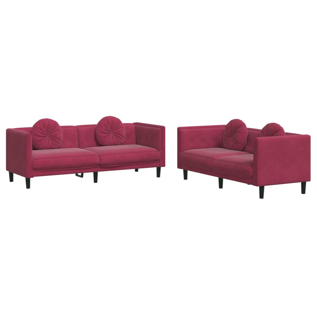 vidaXL Juego de sofás con cojines 2 piezas terciopelo rojo tinto