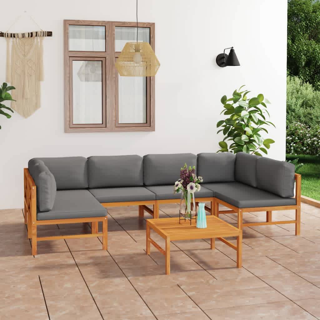 vidaXL Set de muebles de jardín 7 pzas madera de teca y cojines gris