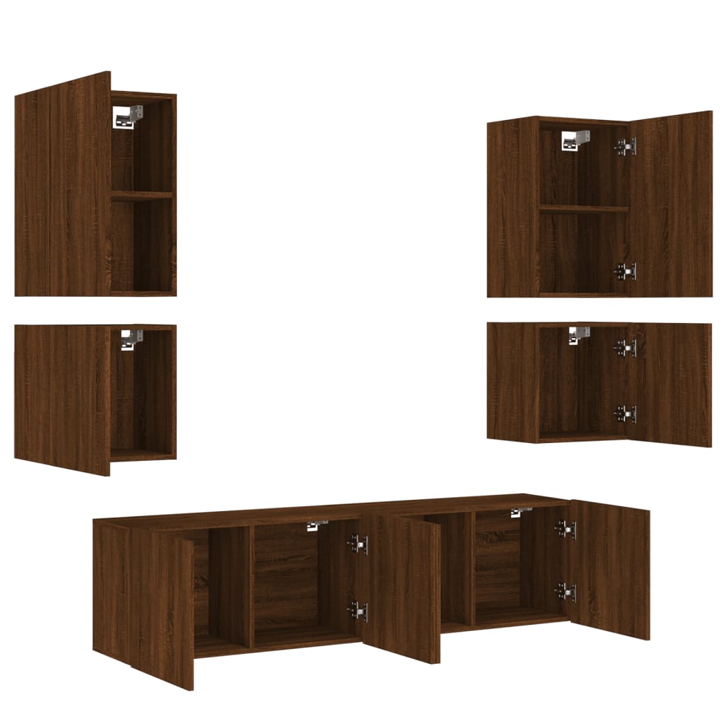 vidaXL Muebles de TV de pared 6 pzas madera de ingeniería marrón roble