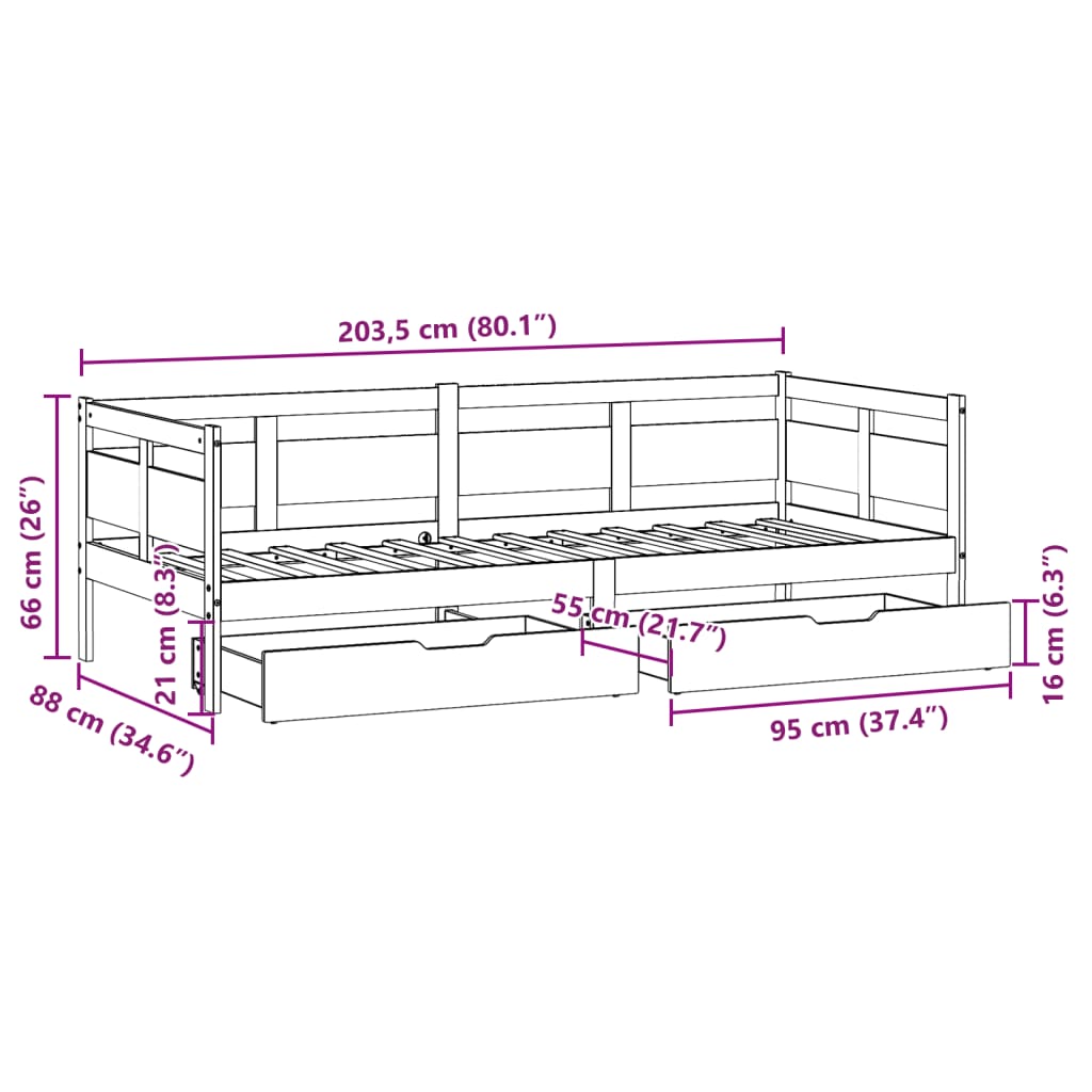 vidaXL Sofá cama con cajones madera maciza de pino blanca 80x200 cm