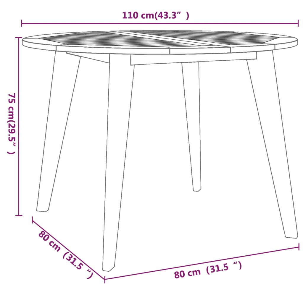 vidaXL Mesa de jardín madera maciza de acacia Ø110x75 cm