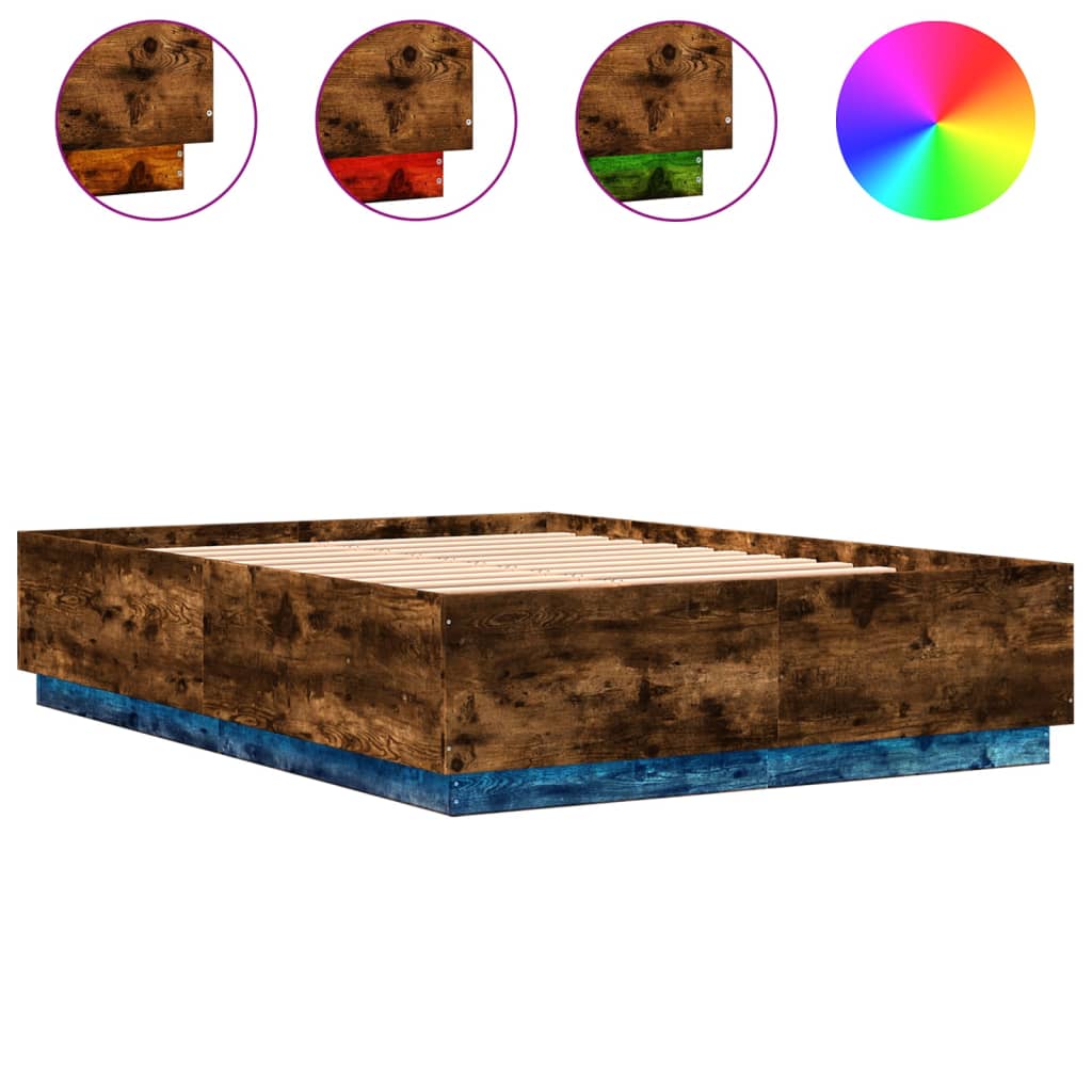 vidaXL Estructura cama con luces LED madera roble ahumado 150x200 cm