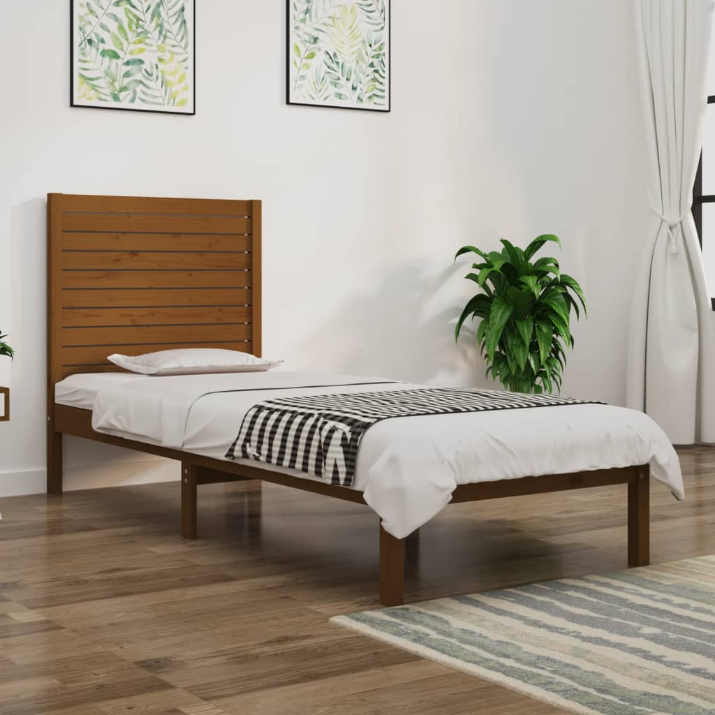 vidaXL Estructura de cama madera maciza marrón miel 75x190 cm