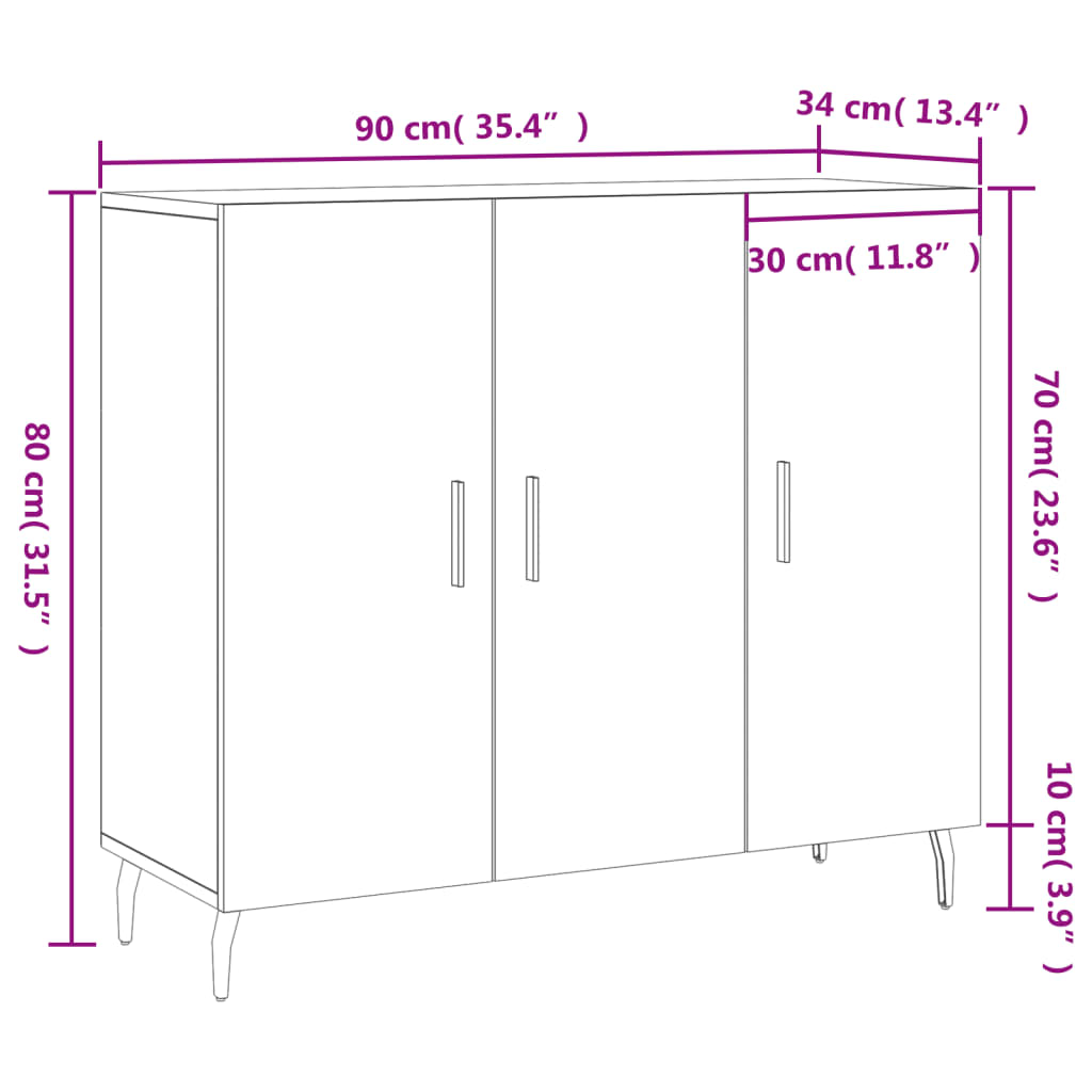 vidaXL Aparador de madera de ingeniería gris Sonoma 90x34x80 cm