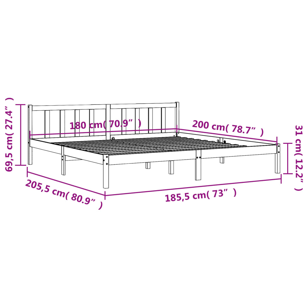 vidaXL Cama sin colchón madera maciza de pino marrón cera 180x200 cm