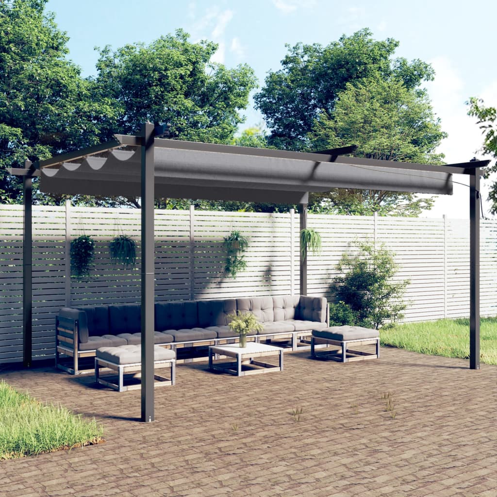 vidaXL Cenador de jardín con techo retráctil gris antracita 4x3 m