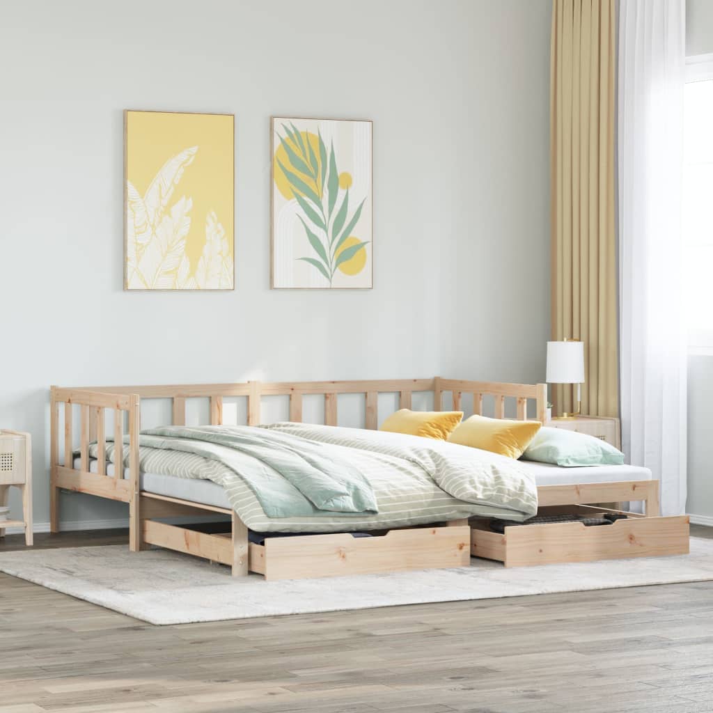 vidaXL Sofá cama nido con cajones madera maciza de pino 90x190 cm