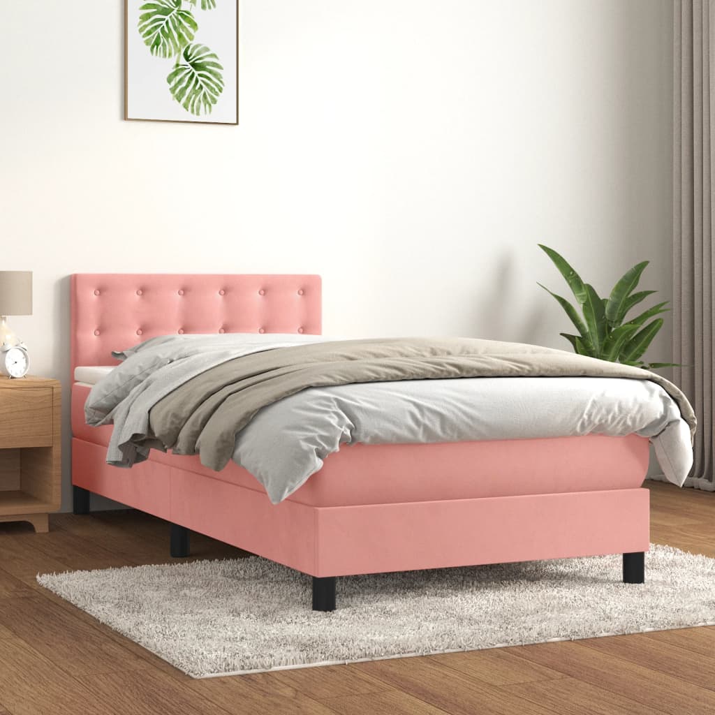 vidaXL Cama box spring con colchón terciopelo rosa 80x200 cm