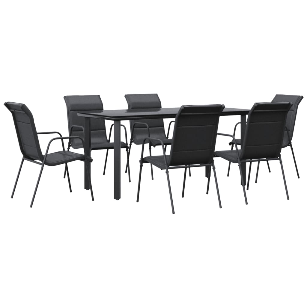 vidaXL Juego de comedor para jardín 7 piezas acero y textilene negro