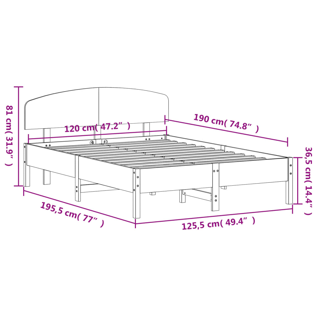 vidaXL Estructura de cama sin colchón madera maciza blanca 120x190 cm