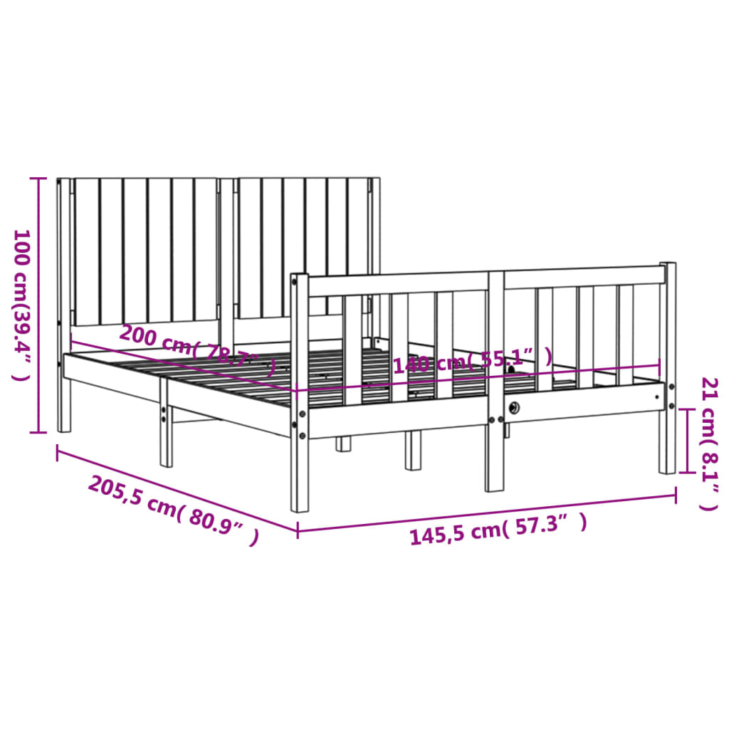 vidaXL Estructura de cama con cabecero madera maciza 140x200 cm