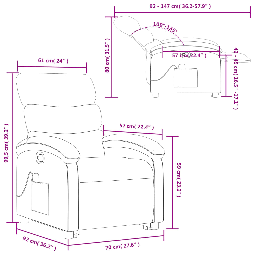 vidaXL Sillón reclinable de masaje de pie de cuero sintético marrón