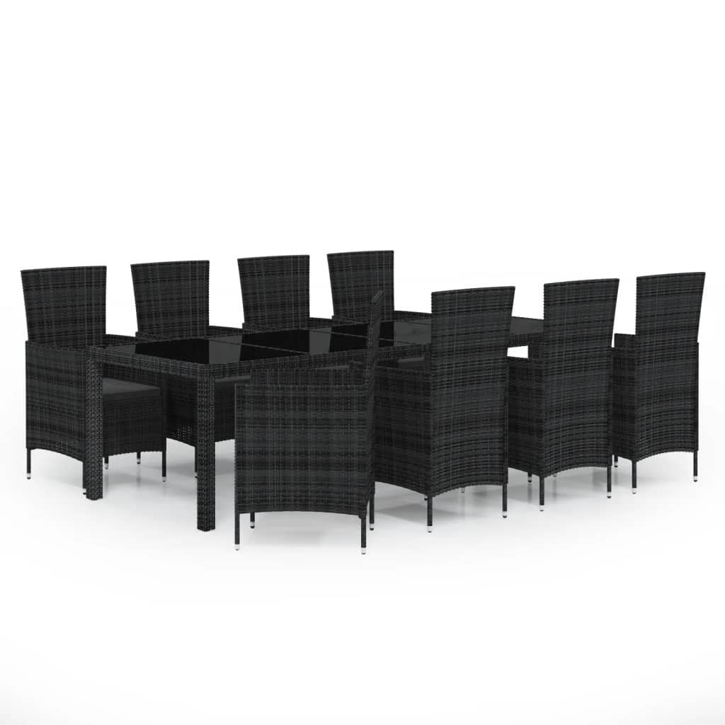 vidaXL Set comedor de jardín 9 piezas y cojines ratán sintético negro