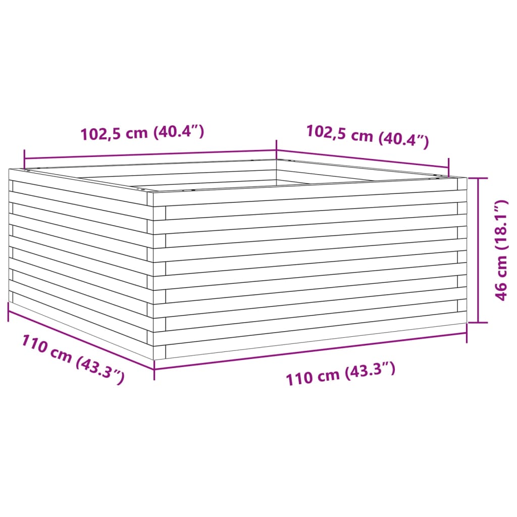 vidaXL Jardinera de madera de pino impregnada 110x110x46 cm