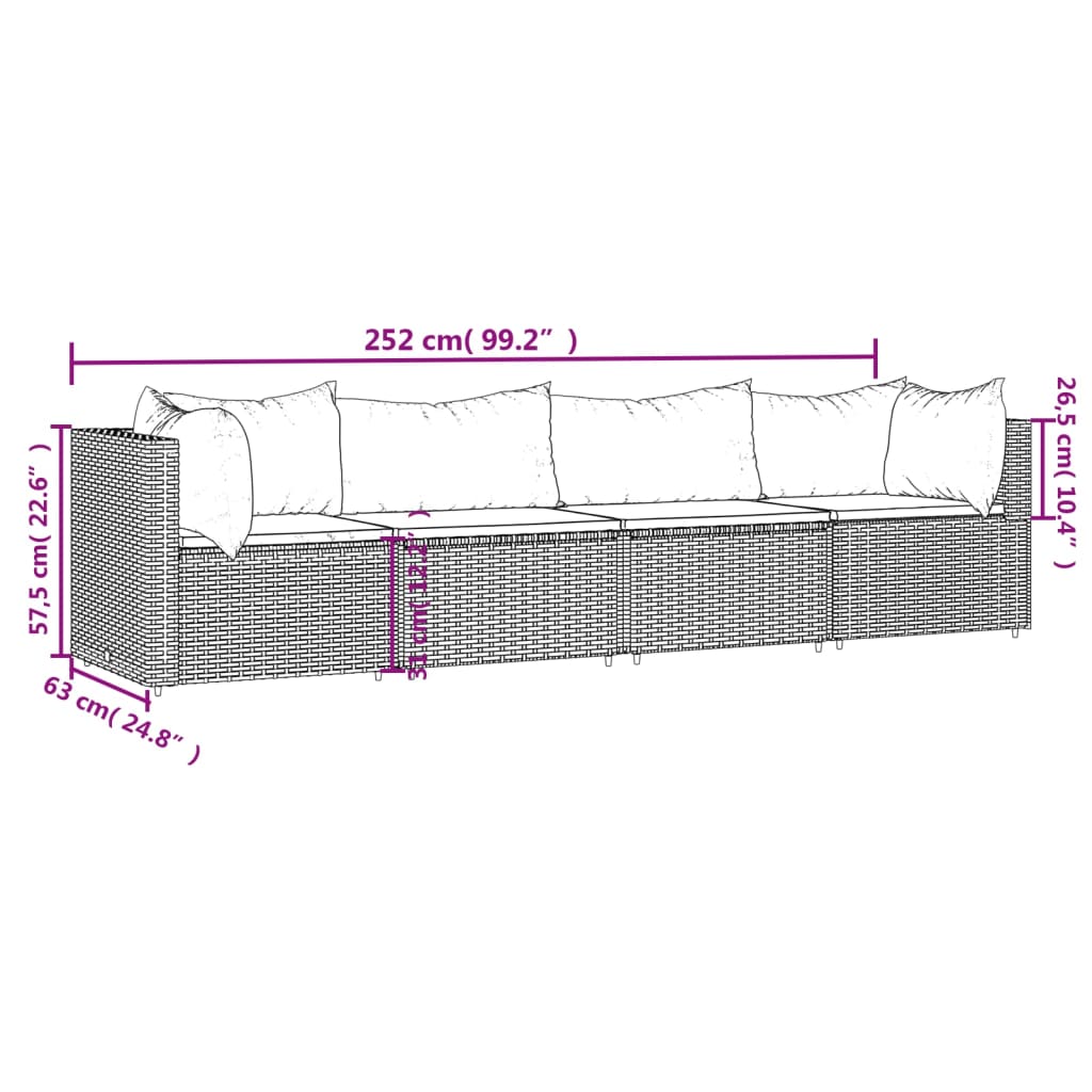 vidaXL Set de muebles de jardín 4 pzas y cojines ratán sintético gris