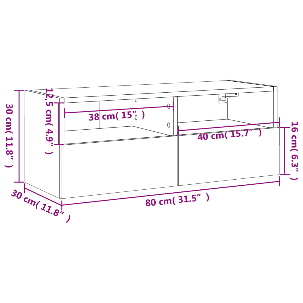 vidaXL Mueble de pared para TV madera de ingeniería negro 80x30x30 cm