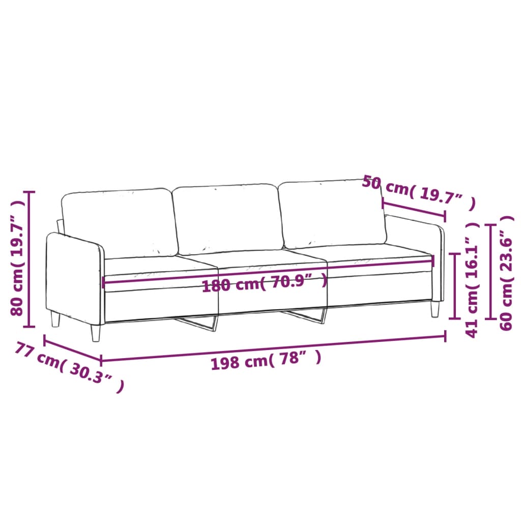 vidaXL Sofá de 3 plazas de tela crema 180 cm