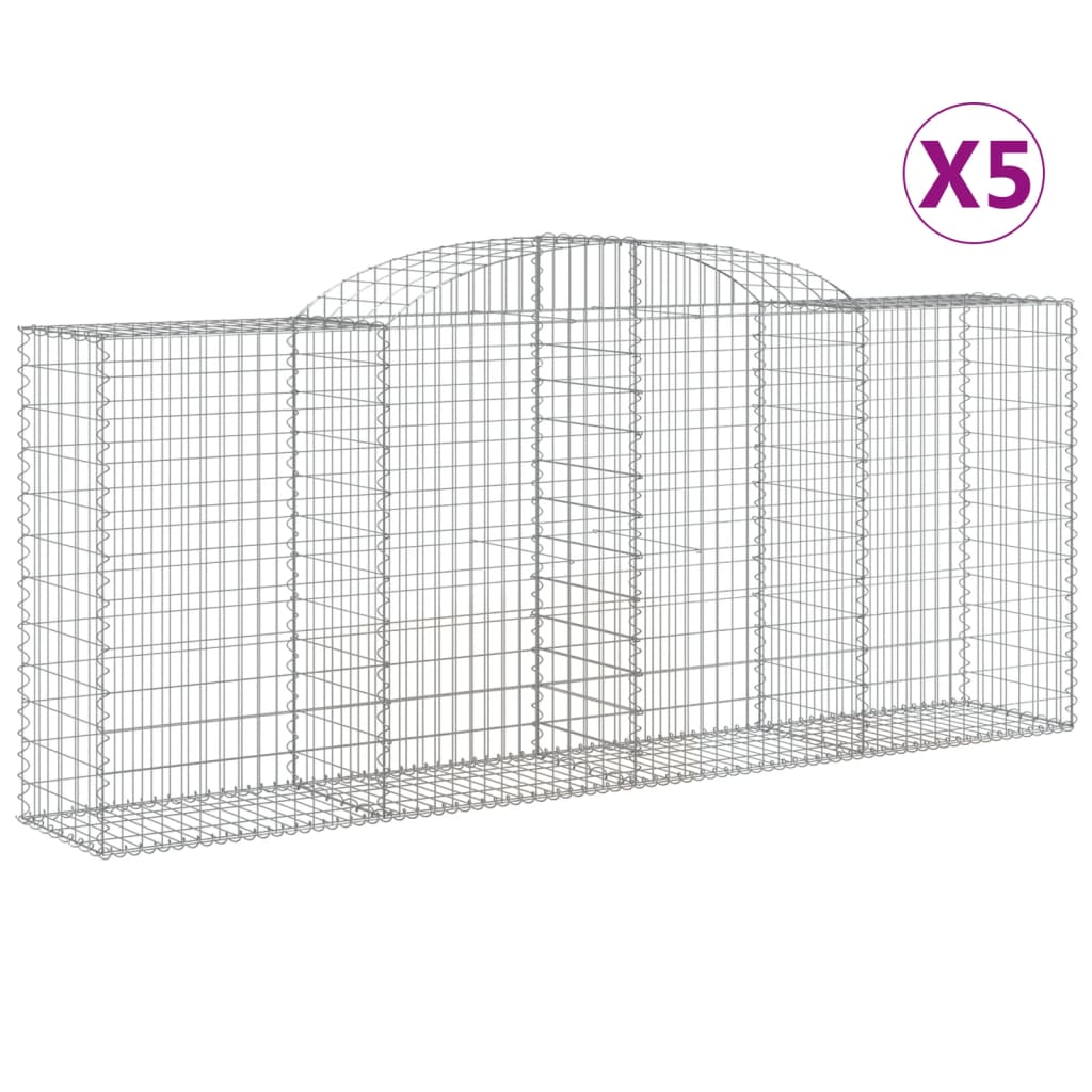 vidaXL Cestas de gaviones 5 uds forma de arco hierro 300x50x120/140 cm