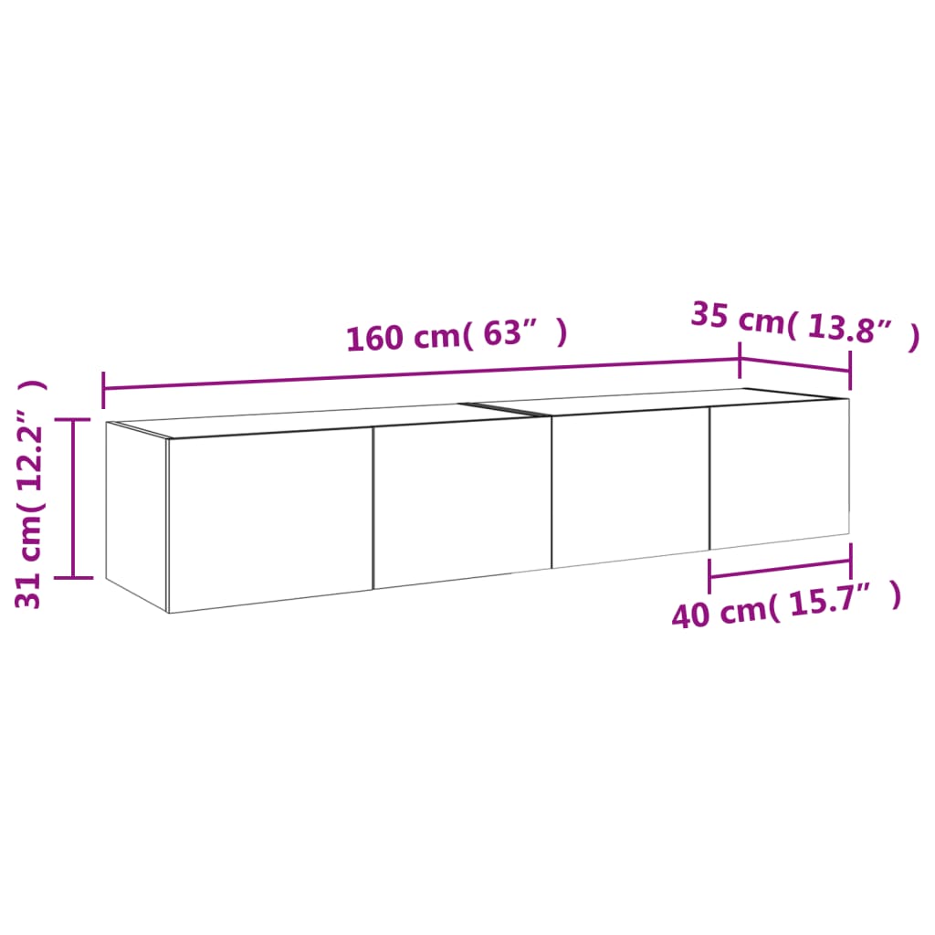 vidaXL Muebles TV de pared luces LED 2 uds marrón roble 80x35x31 cm