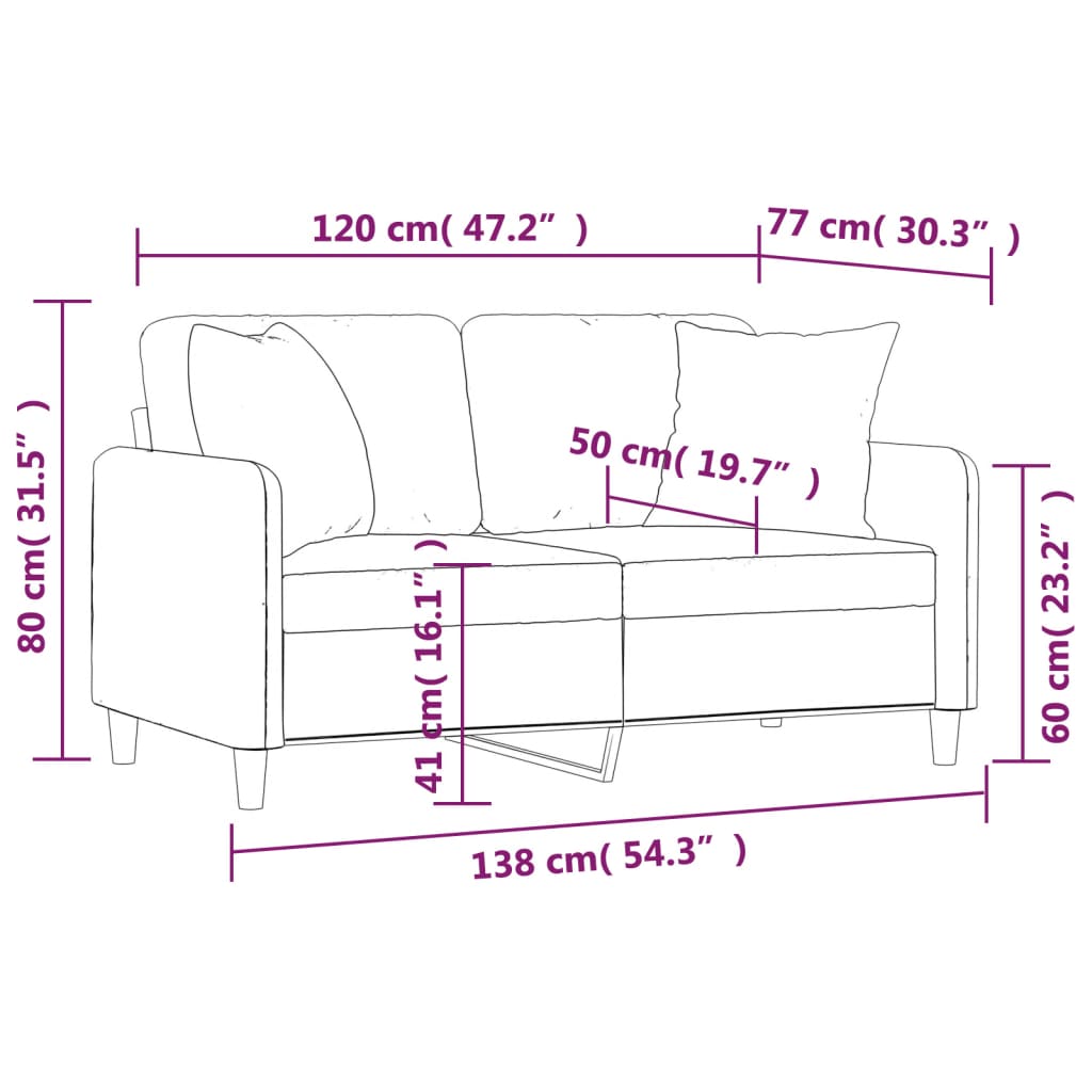 vidaXL Sofá de 2 plazas con cojines tela gris claro 120 cm