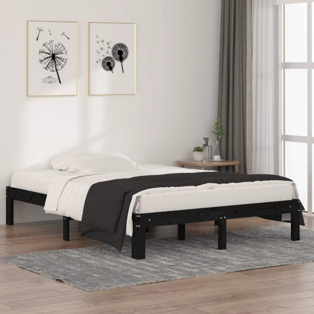 vidaXL Estructura de cama doble madera maciza negra 135x190 cm