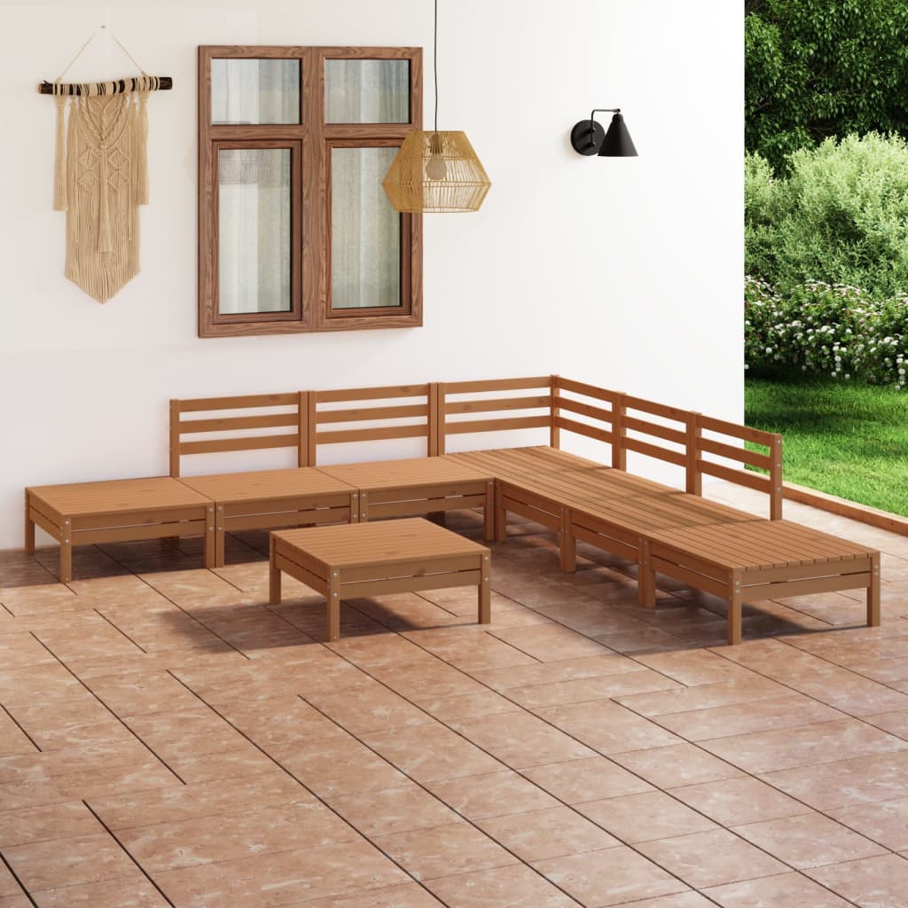 vidaXL Juego muebles de jardín 8 pzas madera pino maciza marrón miel