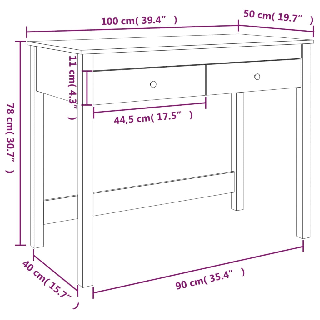 vidaXL Escritorio con cajones madera maciza de pino gris 100x50x78cm