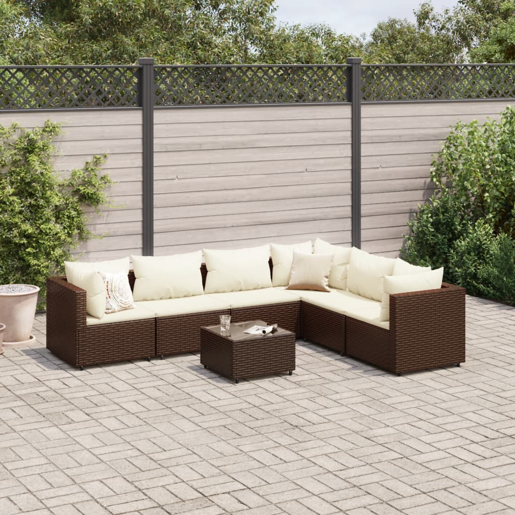 vidaXL Set muebles de jardín 7 piezas y cojines ratán sintético marrón