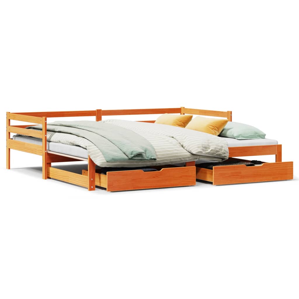 vidaXL Sofá cama nido con cajones madera maciza de pino 90x200 cm