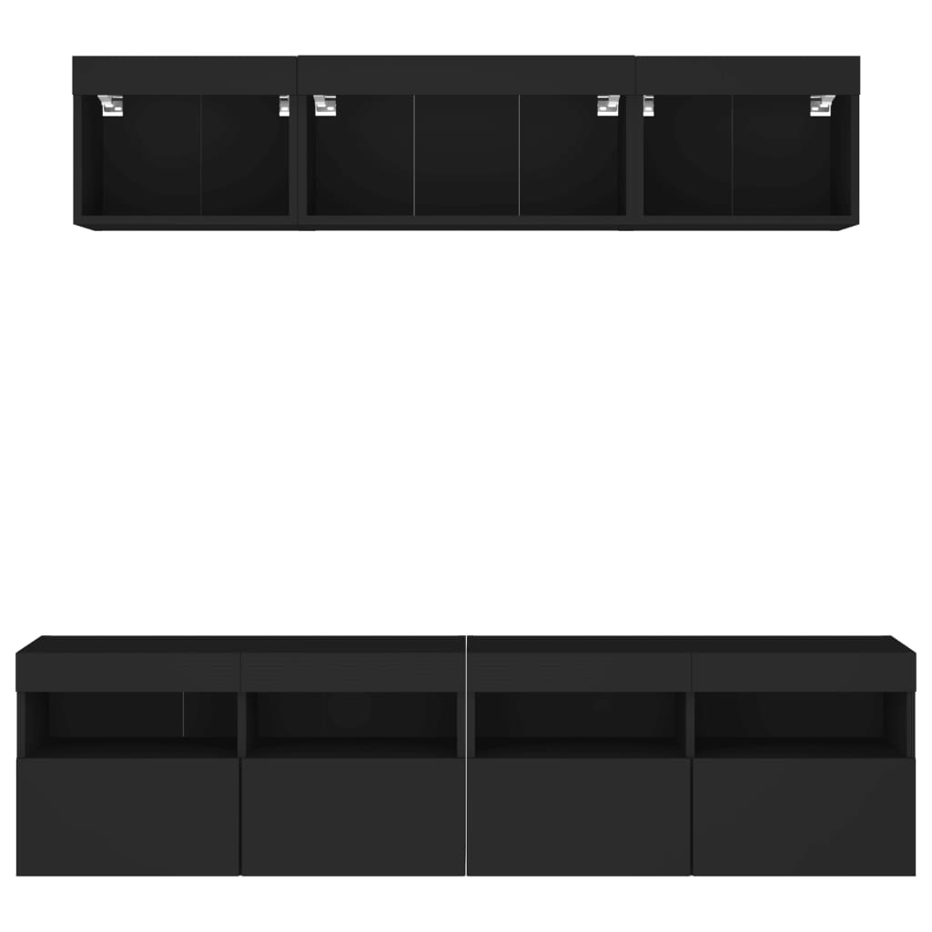 vidaXL Muebles de TV de pared con LED 5 pzas madera ingeniería negro